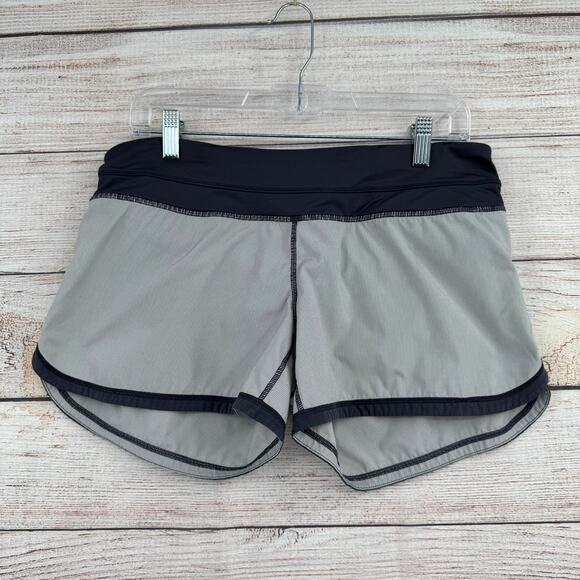 Lululemon 4: Running Shorts Womens 8 Gray Pinstriped Back Zip Pocket - Picture 1 of 9